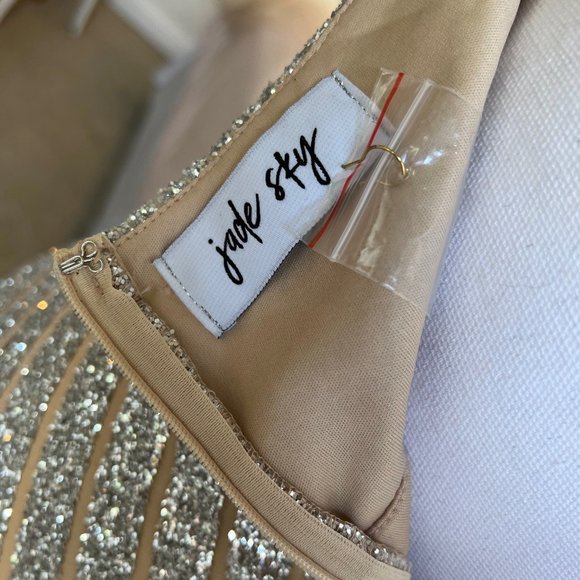 House of Jade Sky Sequin Party, Cocktail, Prom Dress with Feather Detail - Picture 9 of 12